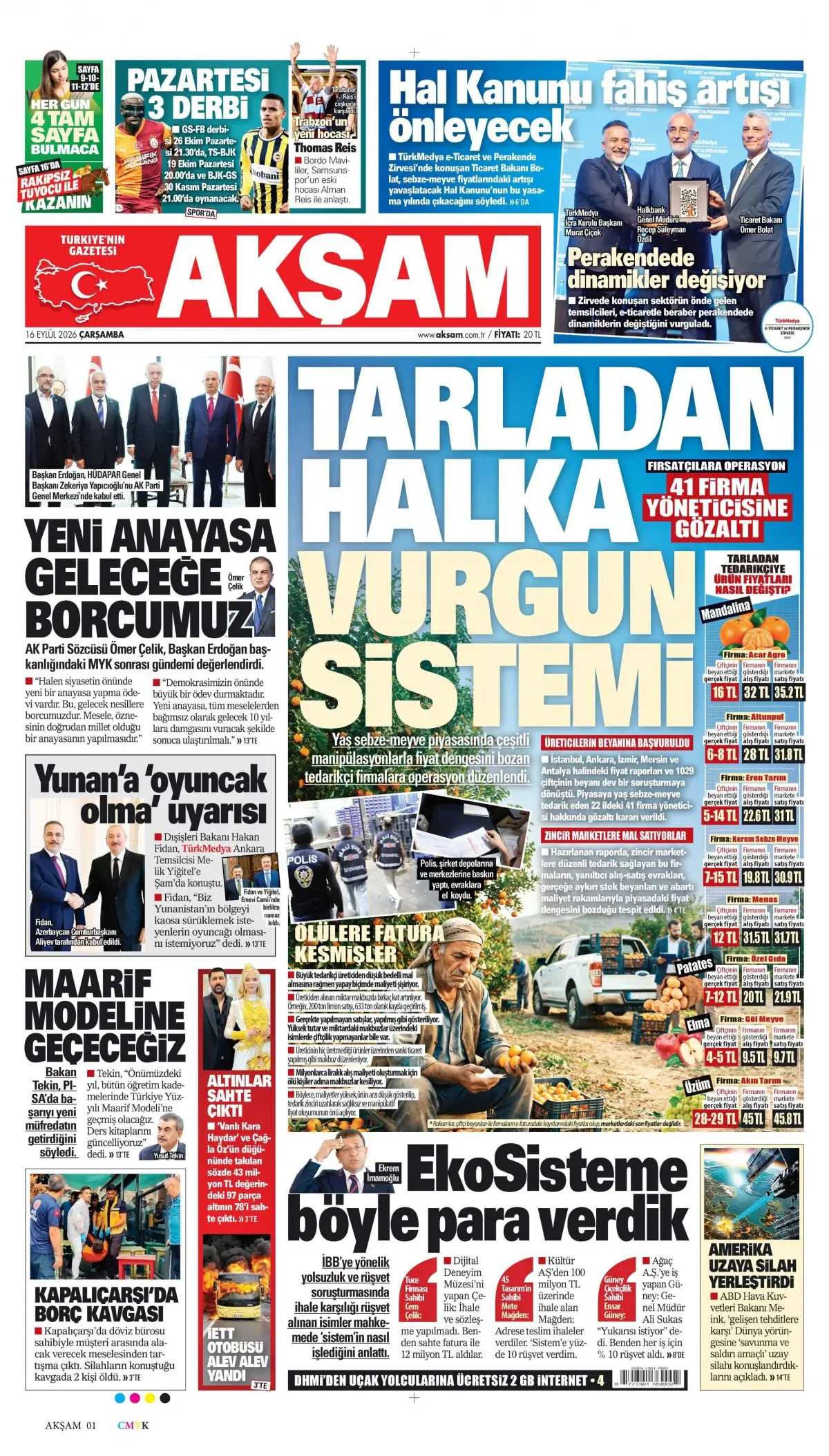 Akşam gazete manşeti