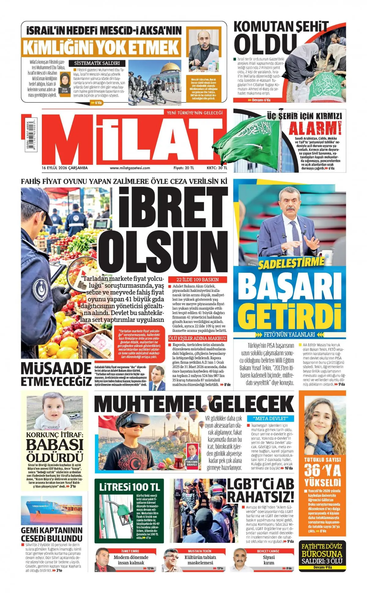 Milat gazete manşeti