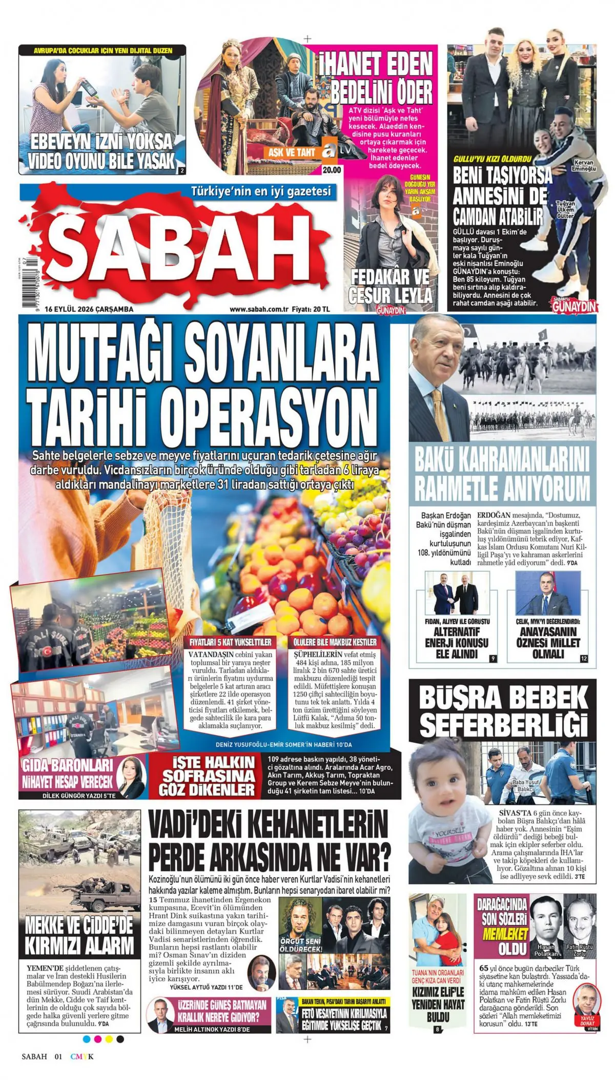 Sabah gazete manşeti