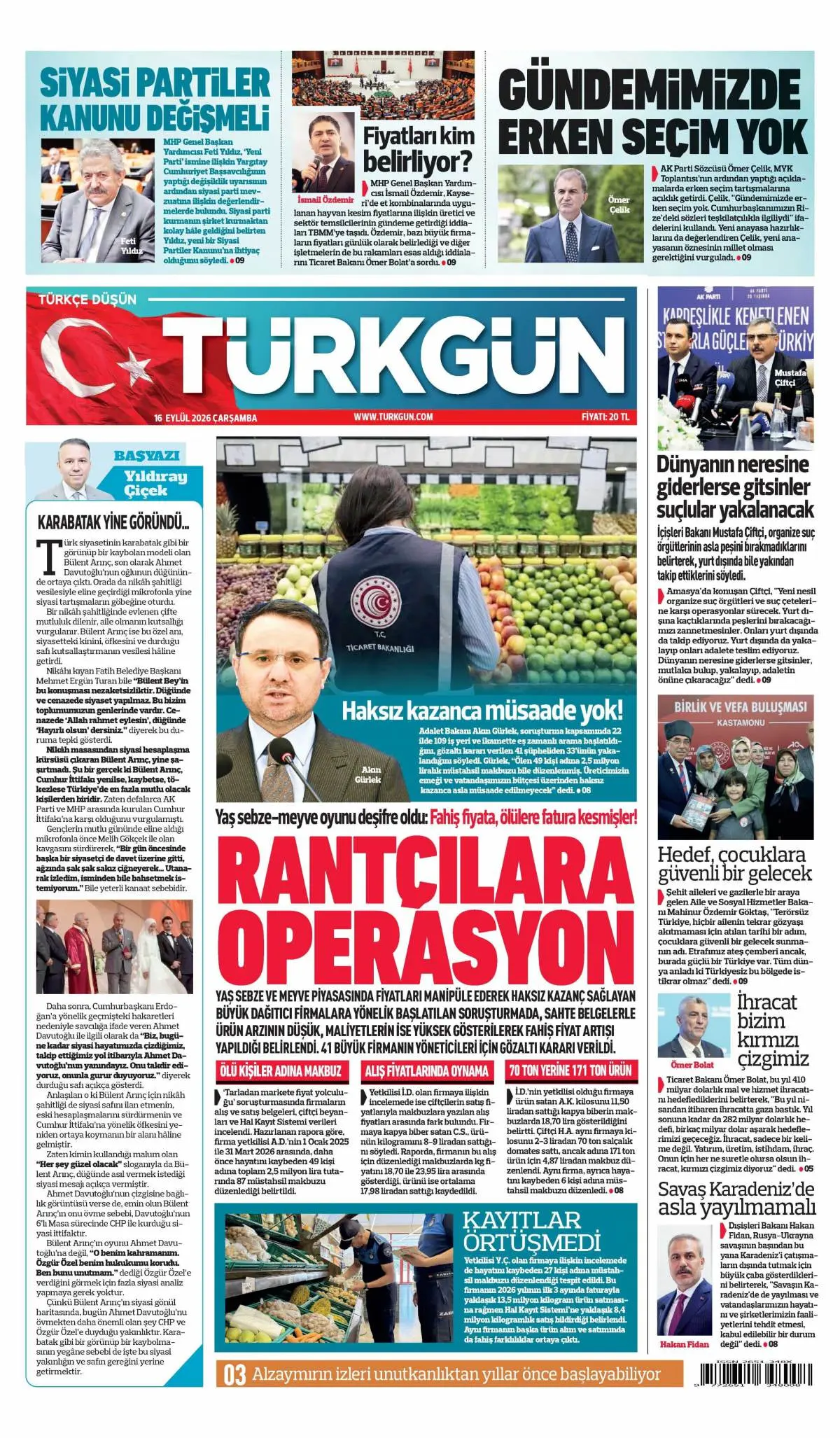Türkgün gazete manşeti