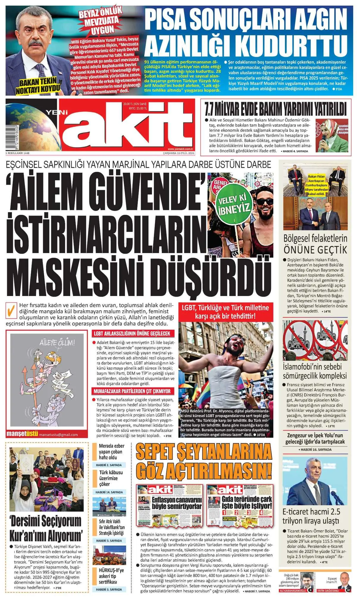 Yeni Akit gazete manşeti