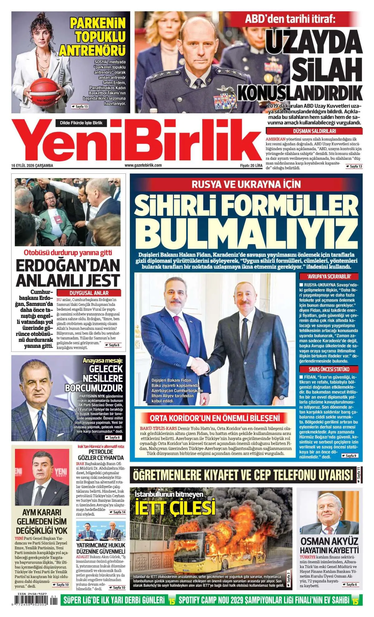 Yeni Birlik gazete manşeti
