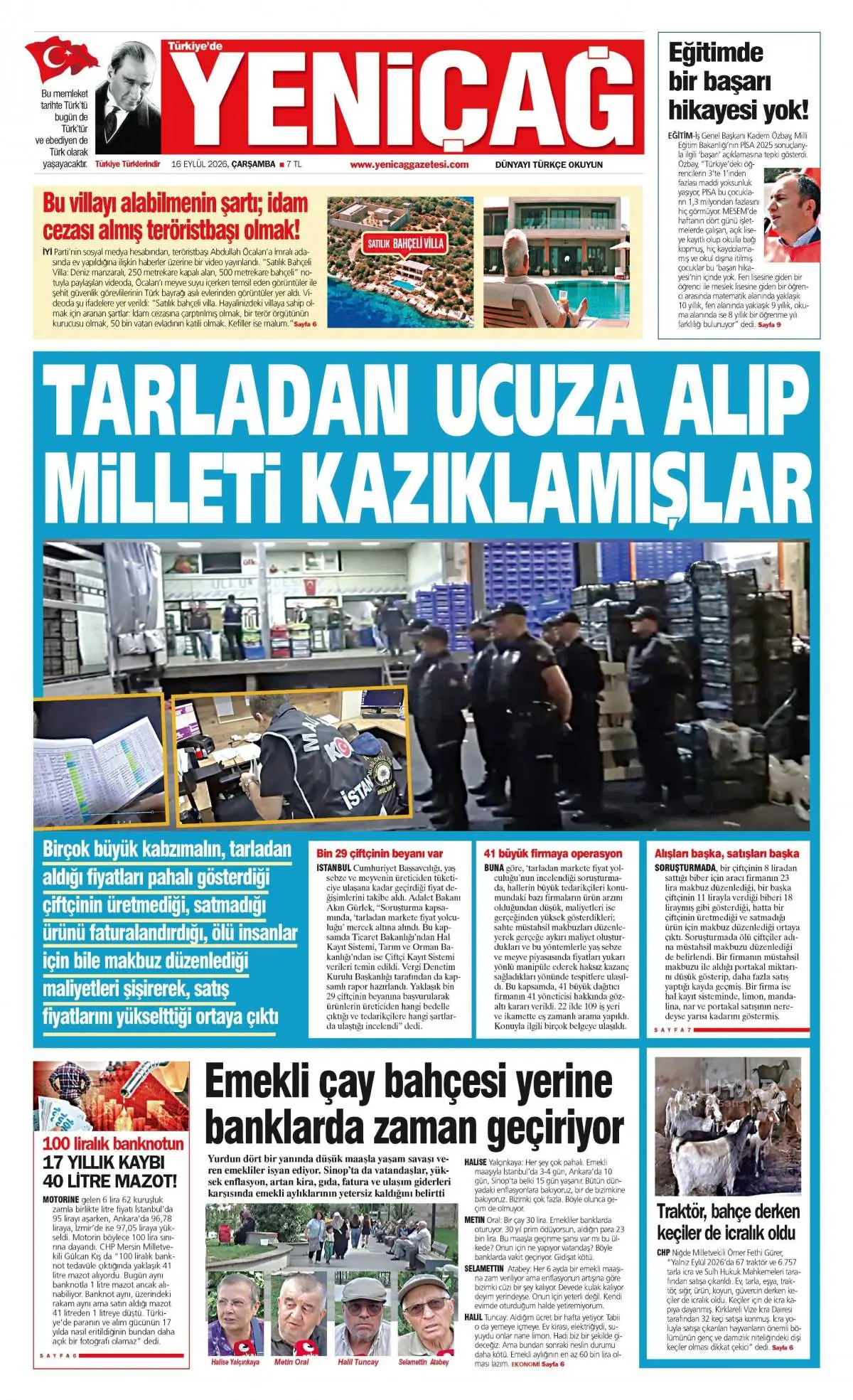 Yeni Çağ gazete manşeti